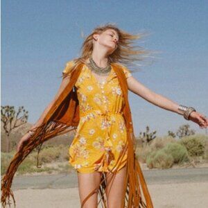Spell and the Gypsy Sundancer Boho Romper Yellow Floral Womens XS